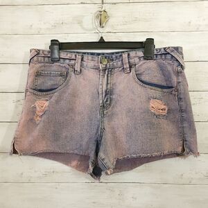 Free People Pink Acid Wash Black Distressed Thrashed Jean Shorts Size 31